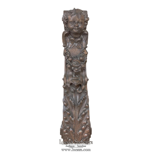 18th Century Hand Carved Angel Oak Pilaster