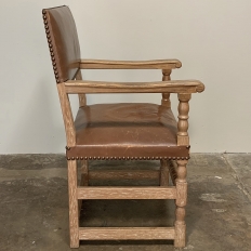 Mid-Century Rustic Country French Ceruse Finish Armchair with Leather