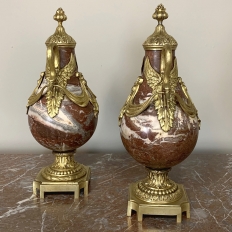 Pair 19th Century Marble & Bronze Cassolettes