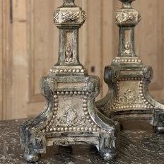 Pair Candlesticks, 18th Century Italian Church Altar Neoclassical Silver Gilt