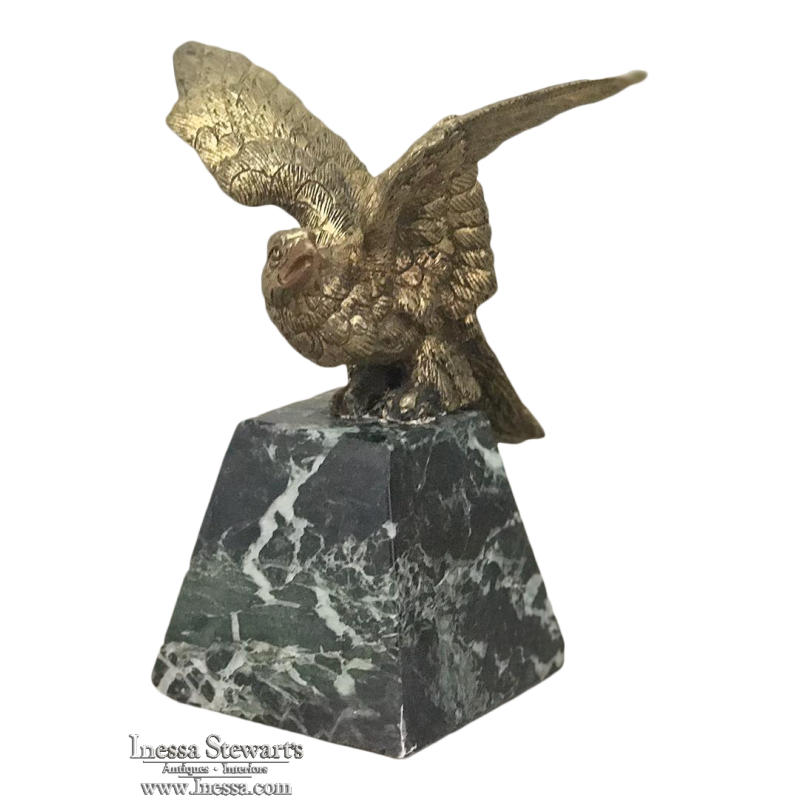 Statue, Antique French Bronze Bird, on Marble Base
