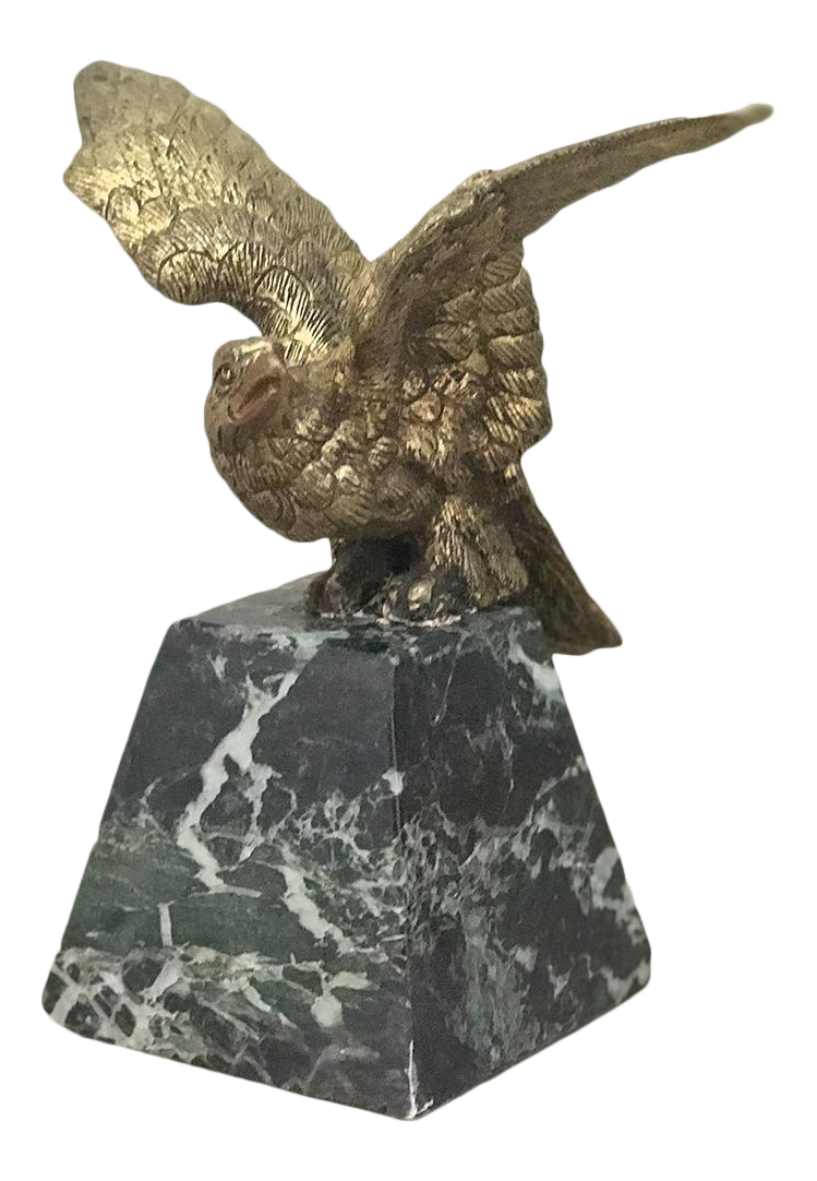 Statue, Antique French Bronze Bird, on Marble Base