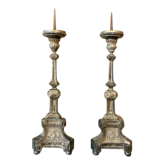 Pair Candlesticks, 18th Century Italian Church Altar Neoclassical Silver Gilt