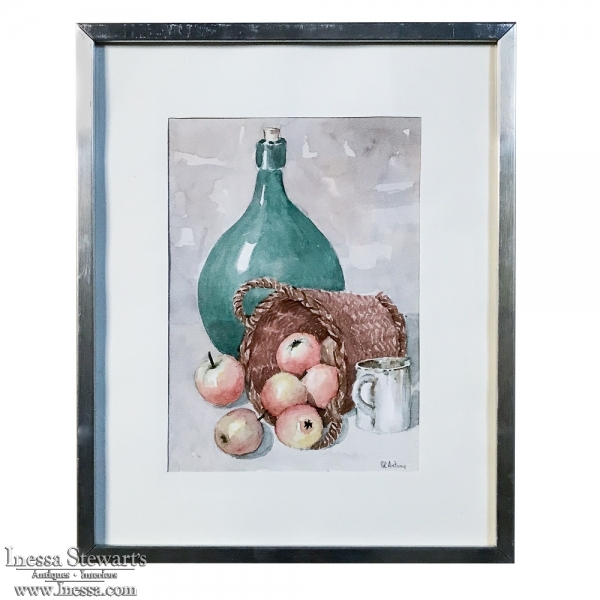 Mid-Century Hand Painted Framed Watercolor Still Life by Pol Antonis