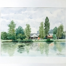 Mid-Century Hand Painted Watercolor by Pol Antonis