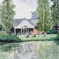 Mid-Century Hand Painted Watercolor by Pol Antonis