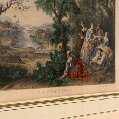 Framed Engraving, Antique French, Hand-Colored ~ 'Springtime'
