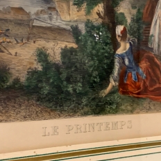 Framed Engraving, Antique French, Hand-Colored ~ 'Springtime'