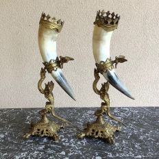 Pair Bookends, 19th Century Bronze-Mounted Horn