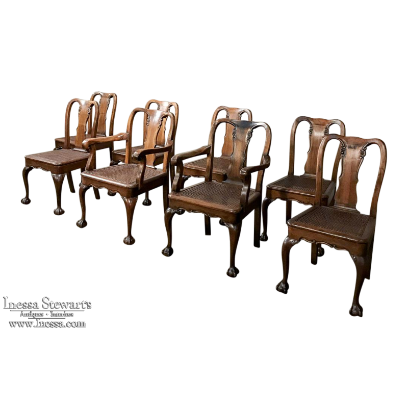 Antique Set of 8 Chippendale Chairs includes 2 Armchairs