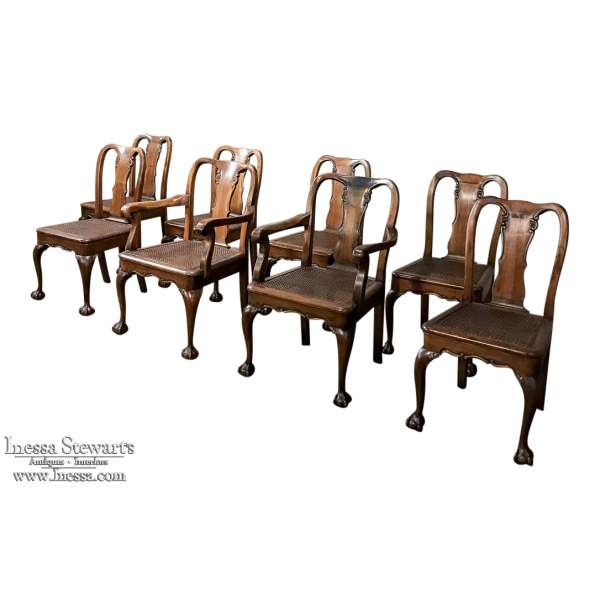 Antique Set of 8 Chippendale Chairs includes 2 Armchairs