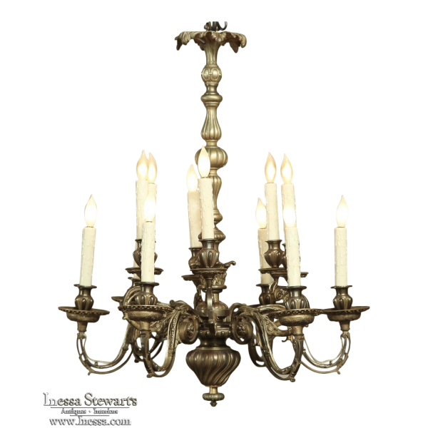 19th Century French Louis XIV Bronze Chandelier with 12 Lights