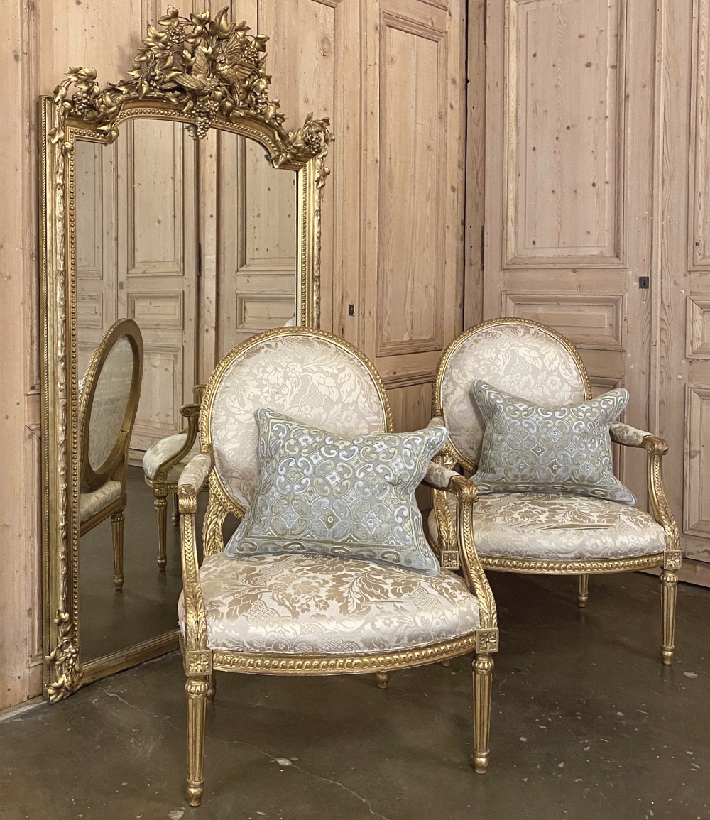 Pair of French 19th Century Gold Gilt Louis XV Armchairs