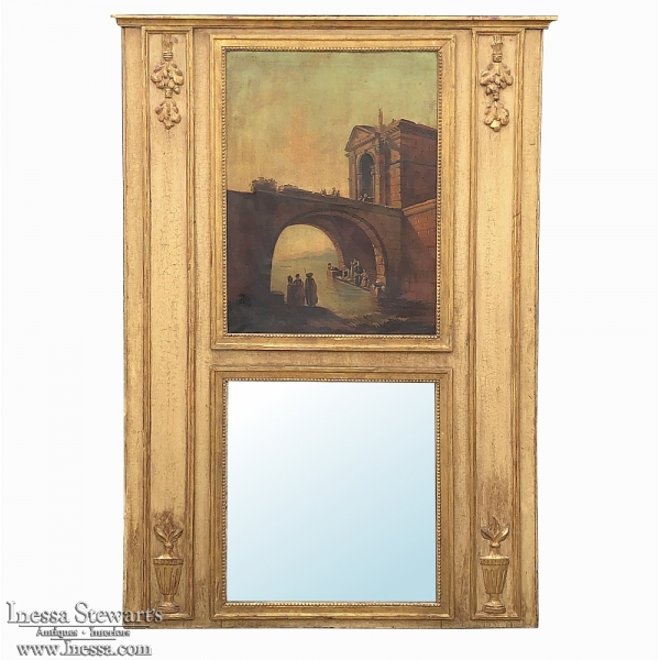 19th Century French Louis XIV Painted Trumeau Mirror