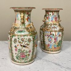Pair Antique Rose Medallion Porcelain Vases