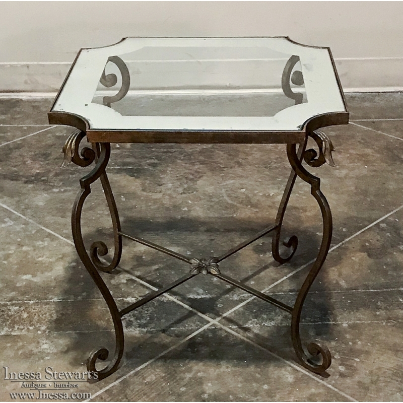 excuus sociaal Verst Wrought Iron and Frosted Glass End Table