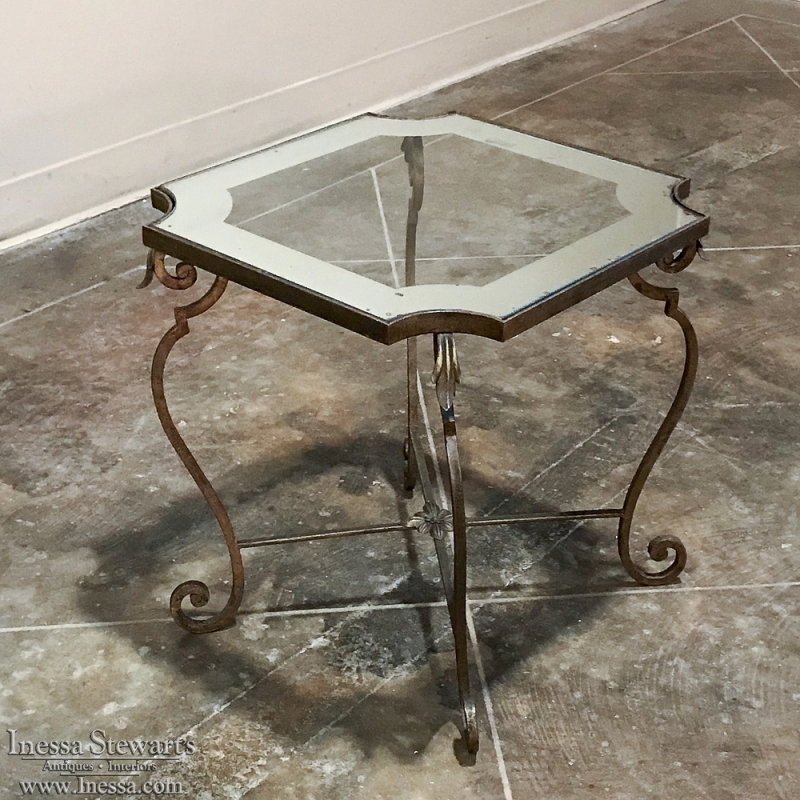 Wrought Iron and Frosted Glass End Table