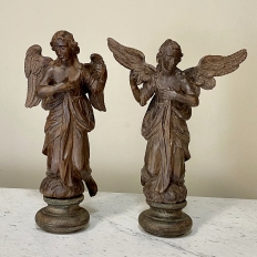 Pair 18th Century French Hand Carved Wood Angels