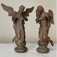Pair 18th Century French Hand Carved Wood Angels