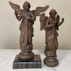 Pair 18th Century French Hand Carved Wood Angels