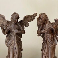 Pair 18th Century French Hand Carved Wood Angels