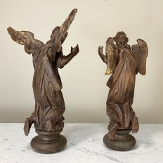 Pair 18th Century French Hand Carved Wood Angels