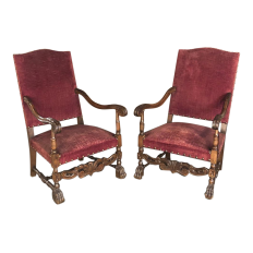 Pair 19th Century French Louis XIII Fauteuils ~ Armchairs