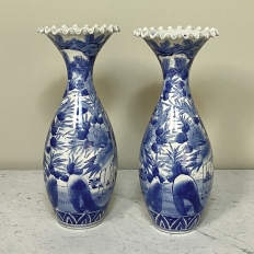 Pair 19th Century Delfts Lidded Urns by Boch of Holland