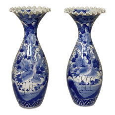 Pair 19th Century Delfts Lidded Urns by Boch of Holland