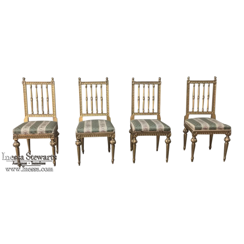Set of 4 19th Century Swedish Louis XVI Gilded Chairs