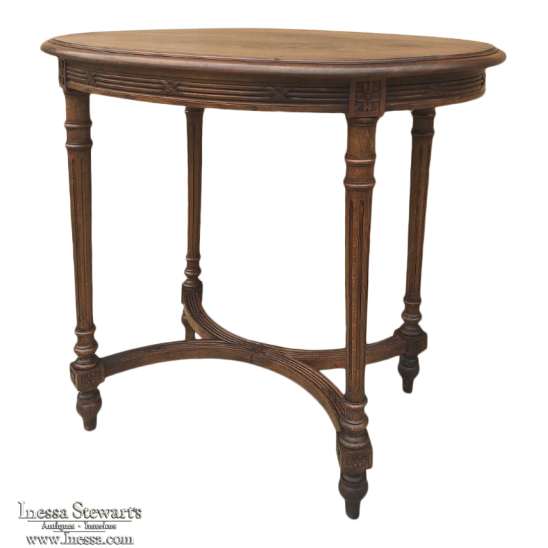 Antique French Walnut Louis Xvi Oval, Antique French Style Side Table