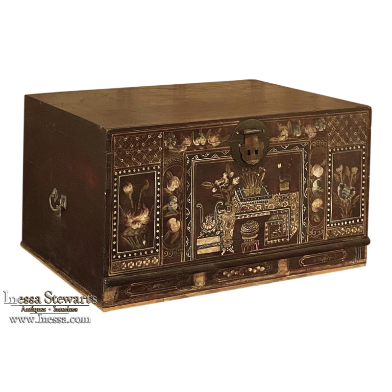 19th Century Indian Hand-Painted Trunk