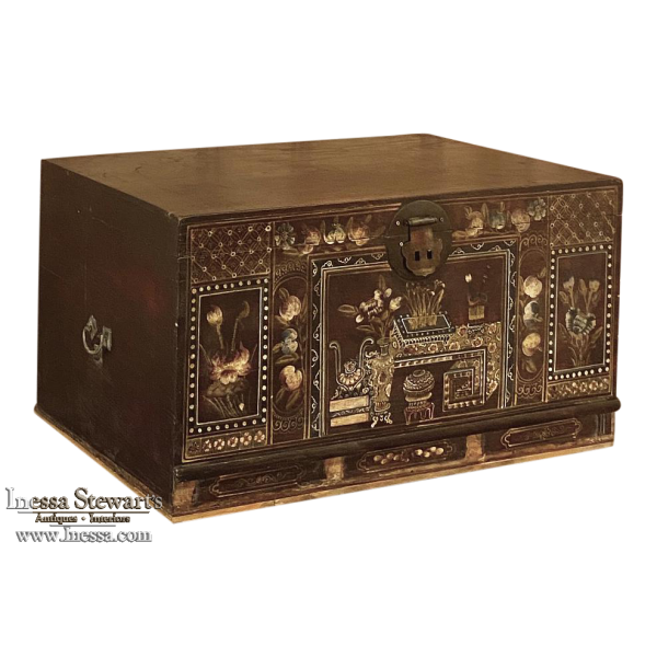 19th Century Antique Hand-Painted Trunk