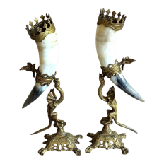 Pair Bookends, 19th Century Bronze-Mounted Horn