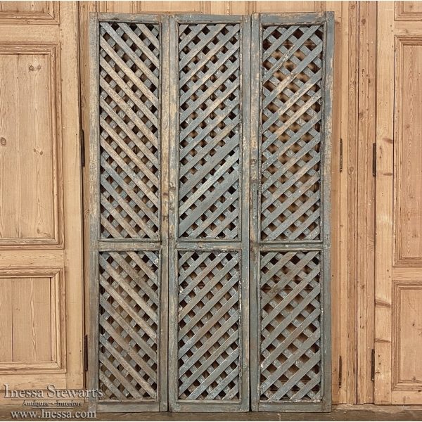 Set of 3 Latticework Shutters with Distressed Painted Finish