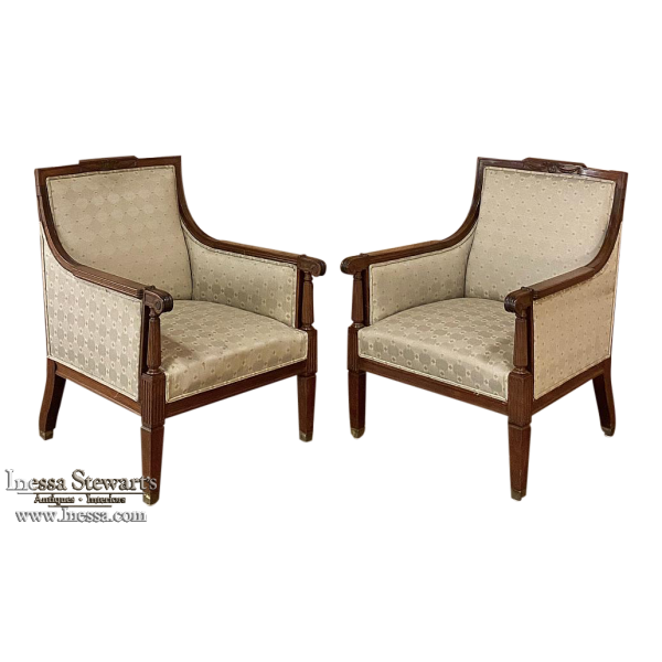 Pair Antique French Louis XVI Walnut Armchairs ~ Bergeres