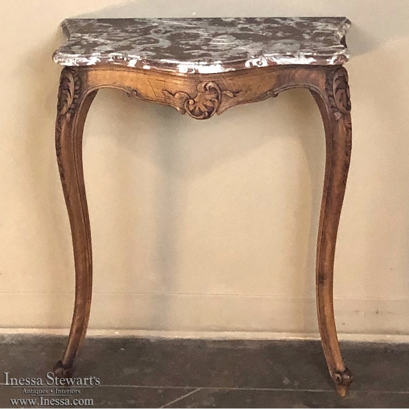 19th Century French Louis XV Walnut Marble Top Console