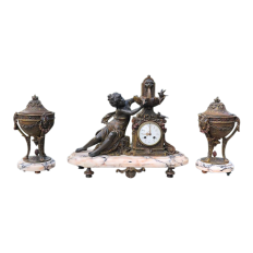 19th Century French Louis XVI 3-Piece Mantel Clock Set after Moreau