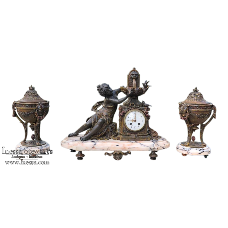 19th Century French Louis XVI 3-Piece Mantel Clock Set after Moreau