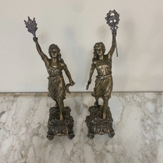 Pair Antique Spelter Statues ~ Tribute to Women in Industry