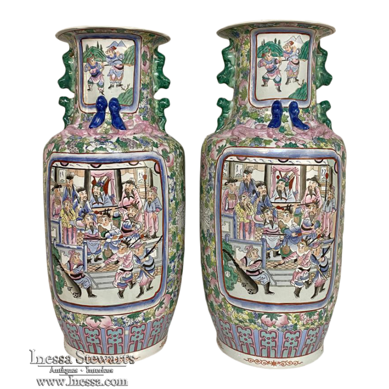 Pair Grand Antique Chinese Export Vases