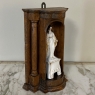 19th Century Painted Porcelain Madonna in Original Hand-Crafted Oak Shrine