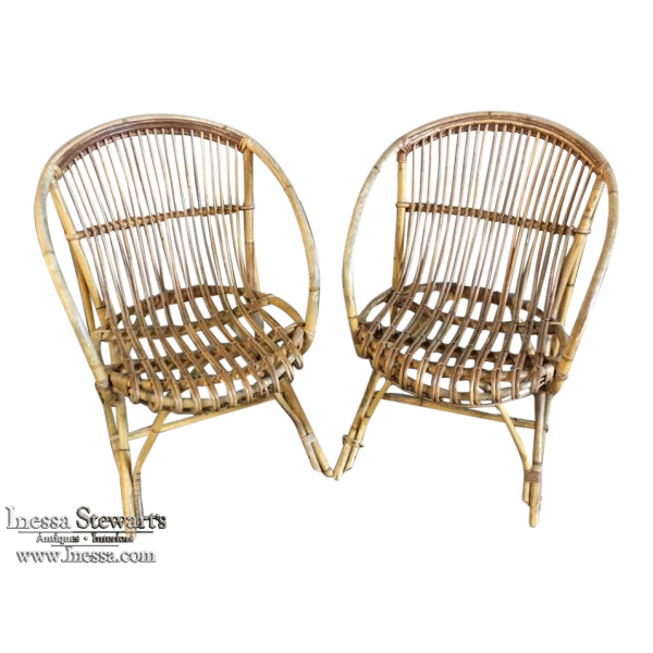 Pair of Mid-Century Rattan and Bamboo Armchairs