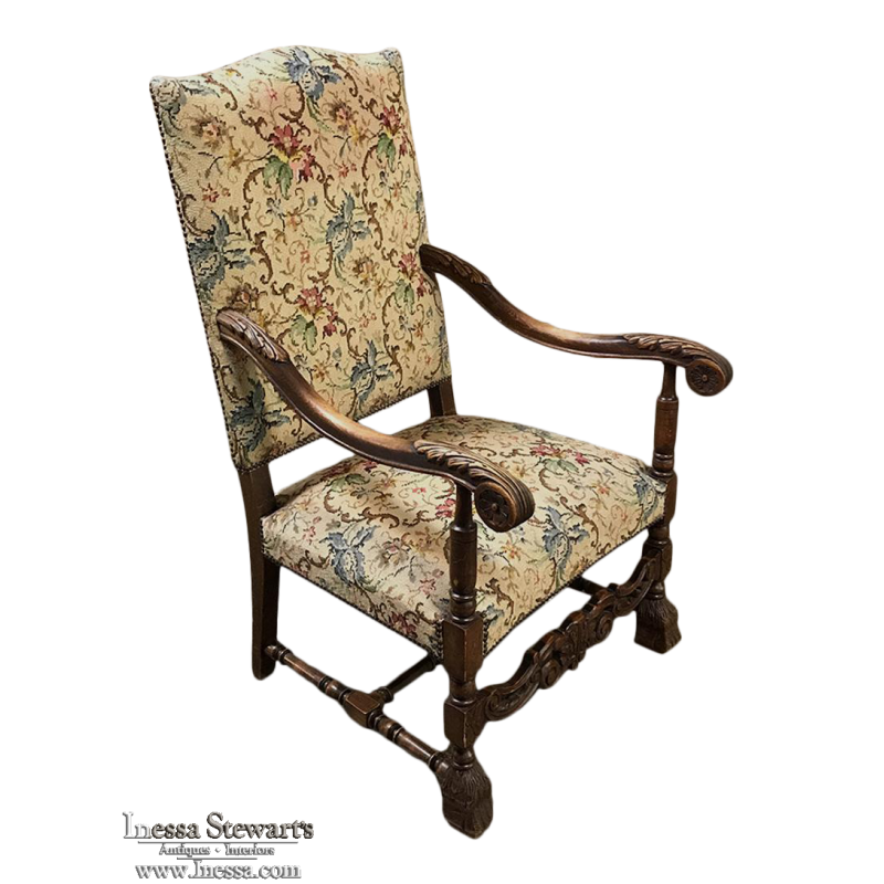 19th Century French Louis XIII Needlepoint Armchair