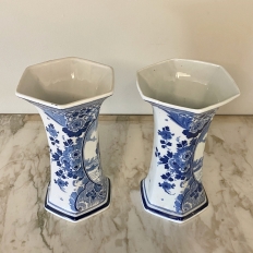 Pair 19th Century Delft Blue & White Vases