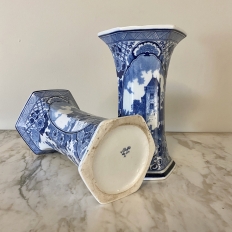 Pair 19th Century Delft Blue & White Vases