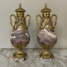Pair 19th Century French Louis XVI Marble & Bronze D'Or Cassolettes