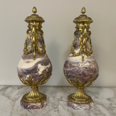 Pair 19th Century French Louis XVI Marble & Bronze D'Or Cassolettes