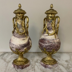 Pair 19th Century French Louis XVI Marble & Bronze D'Or Cassolettes