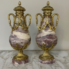 Pair 19th Century French Louis XVI Marble & Bronze D'Or Cassolettes